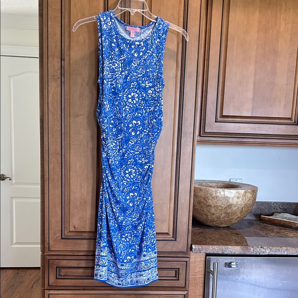 Lilly Pulitzer Blue & White Sleeveless Midi Dress